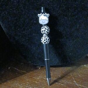 Handmade Cute Cow Print Beaded Pen - Black
